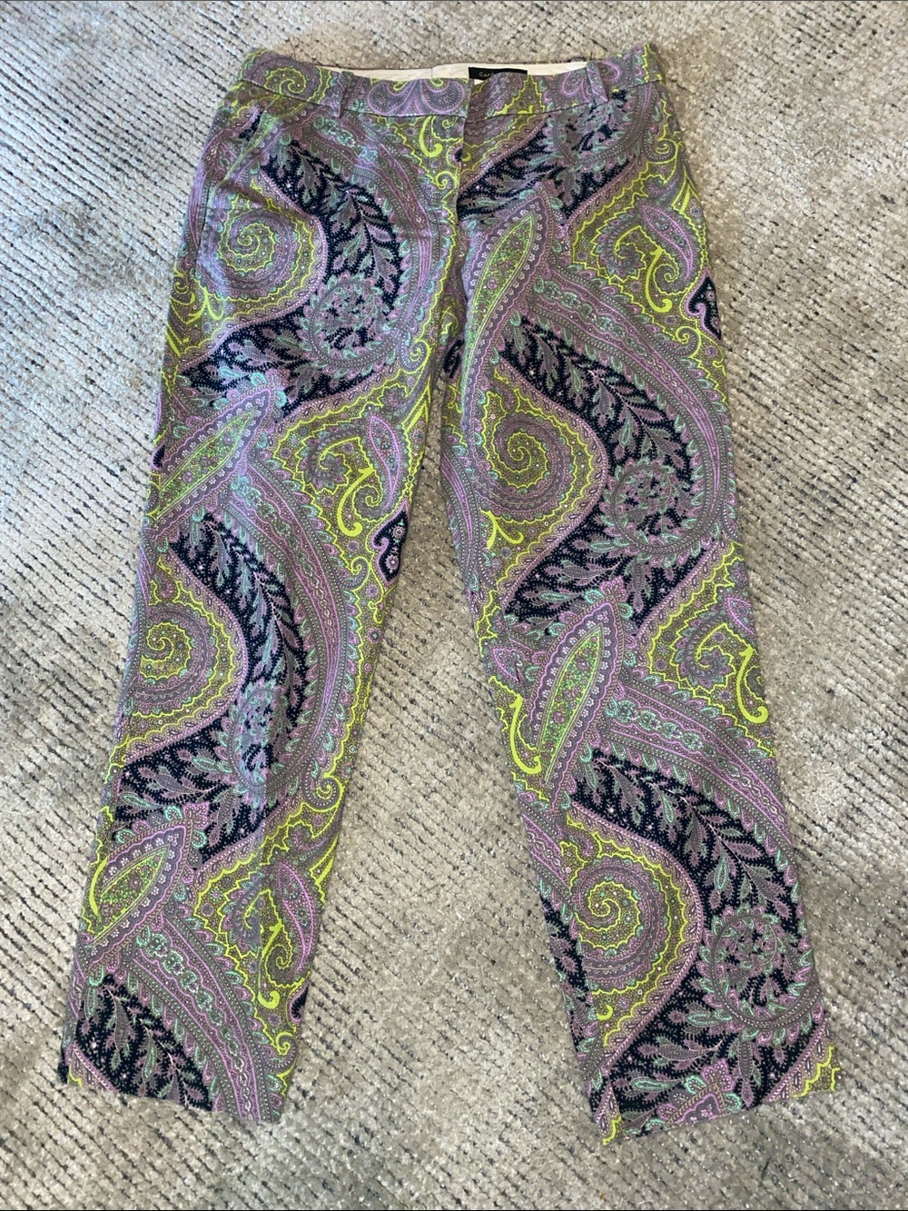 J. Crew Paisley Dress with Purple and Lime Green Pattern